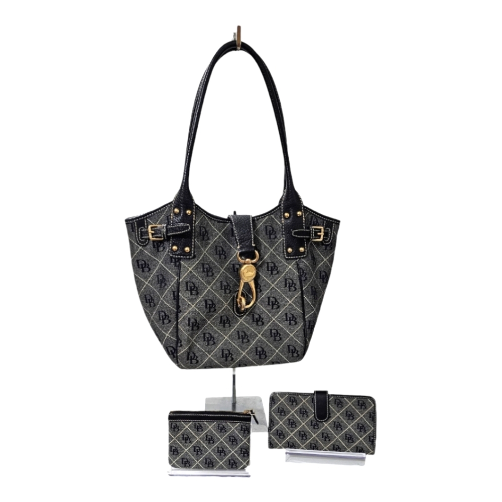 DOONEY & BOURKE Signature Canvas/Leather 3pc Combo Hobo, Wallet & Coin Purse.